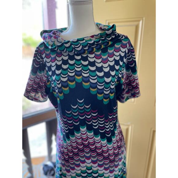 Womens Multicolor Short Sleeve Ribbed Dress with Cowl Neck Super Soft - Picture 2 of 6